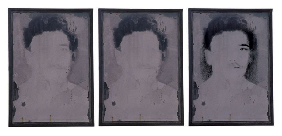 Joana Hadjithomas and Khalil Joreige  Faces  detail   2009  42 photographic prints on aluminium.  Courtesy of the artists  c  Joan